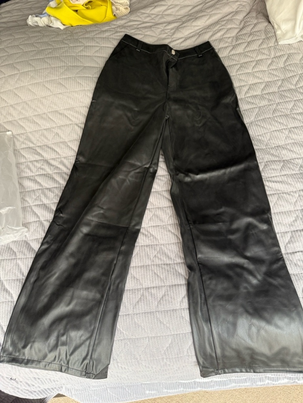 Black Wide-Leg Faux Leather Pants